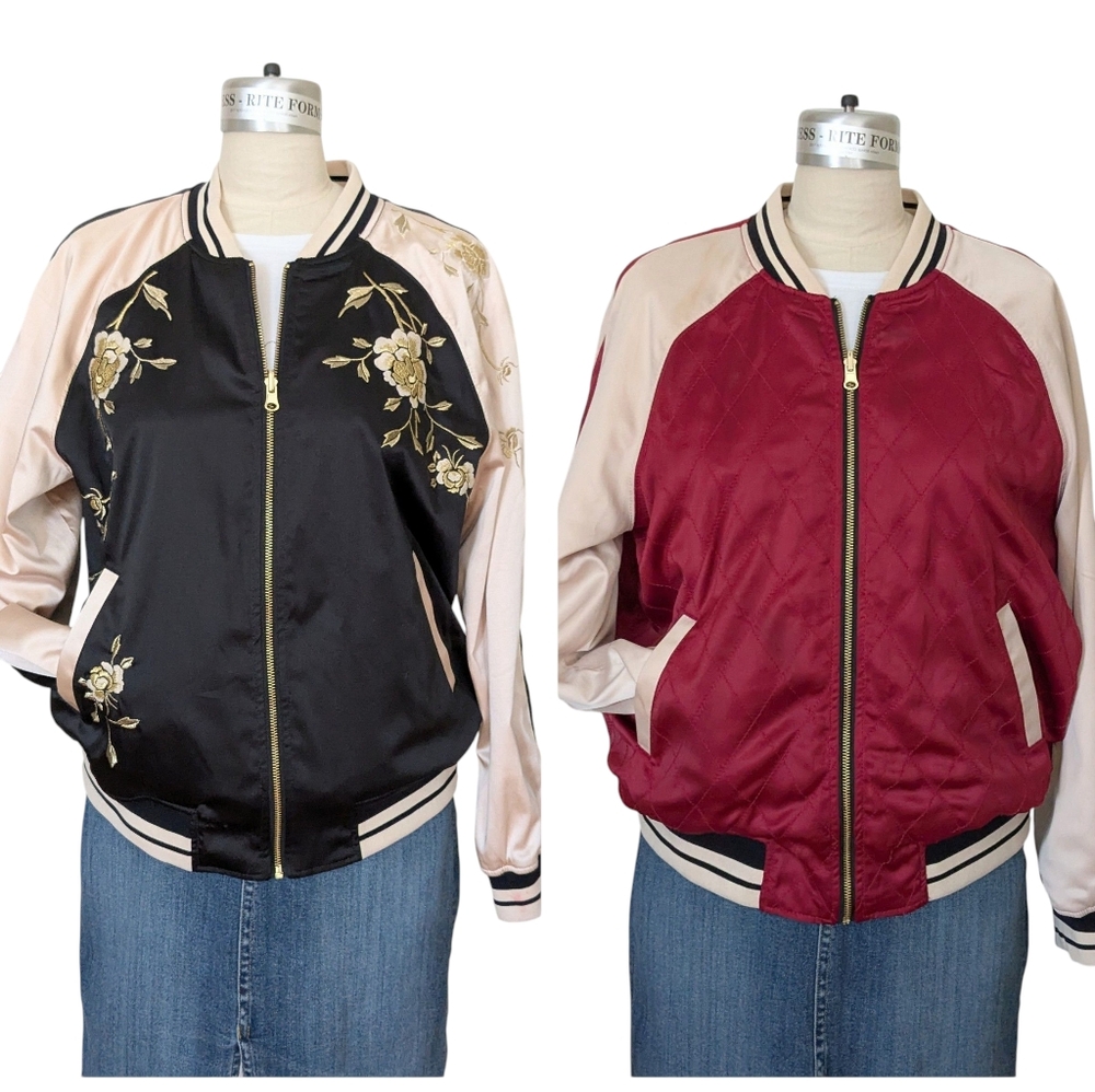 Express Reversible Satin Baseball Jacket Size Lar… - image 1